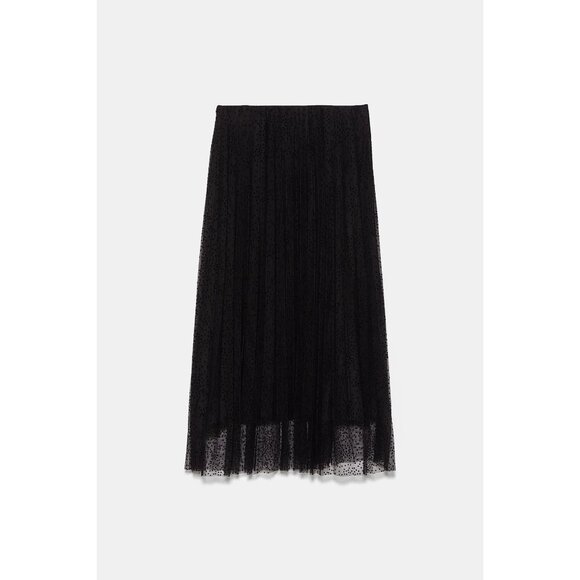 NWOT Zara black polka dot organza mesh overlay pleated skirt, L - Picture 7 of 7